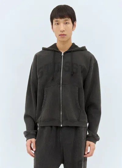 Stussy Faded Graphic Hooded Sweatshirt In Dark Grey