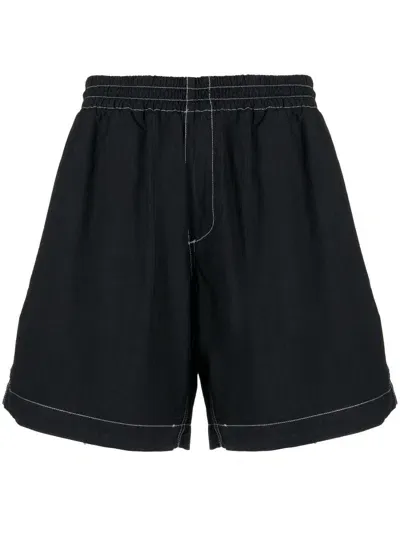 Sunnei Contrast-stitching Cotton Shorts In Schwarz