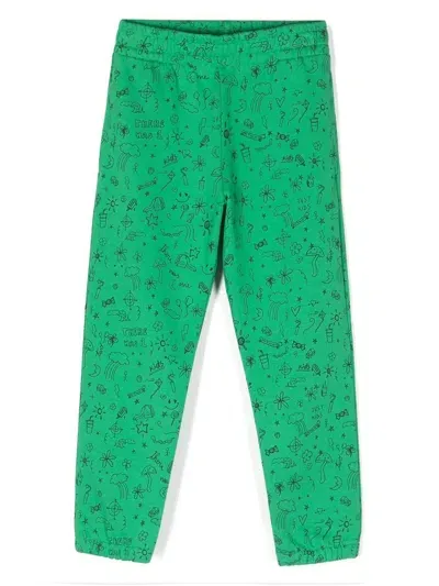 There Was One Kids' Sketch-print Cotton Track Pants In Green