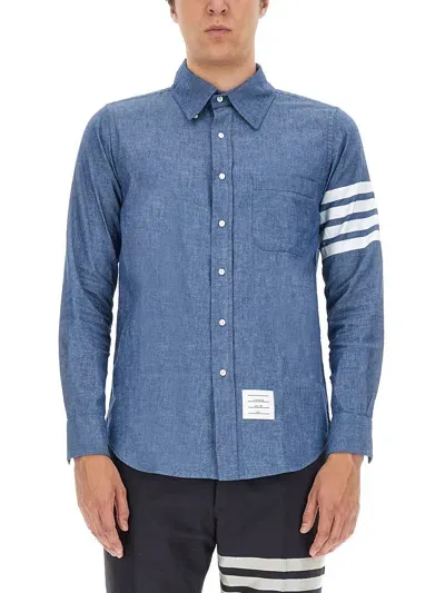 Thom Browne Button Down Shirt In Blue