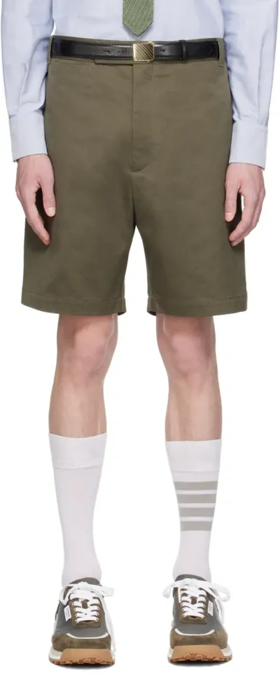 Thom Browne Khaki Unconstructed Shorts In 320 Dk Green