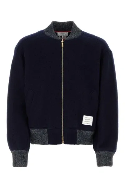 Thom Browne Man Navy Blue Wool Bomber Jacket