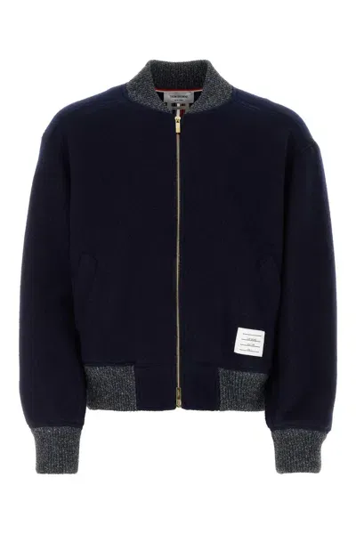 Thom Browne Navy Blue Wool Bomber Jacket