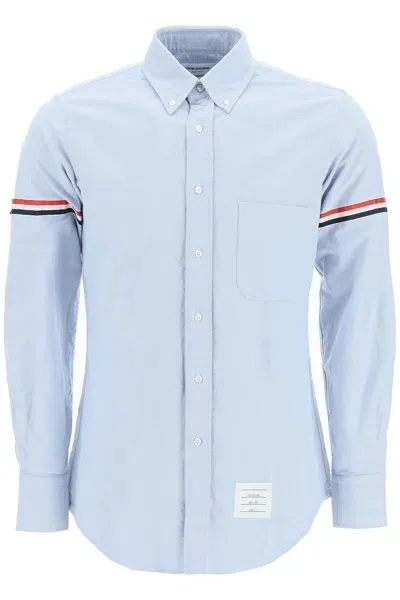 Thom Browne Poplin Button Down Shirt With Rwb Armbands In Blue