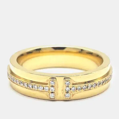 Pre-owned Tiffany & Co 18k Yellow Gold 0.13ct Diamond T Narrow Diamond Ring Eu 48