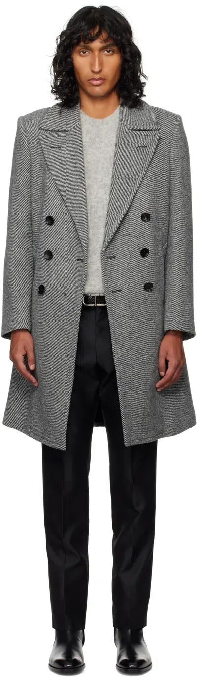 Tom Ford Black & White Graphic Twill Coat In Grey