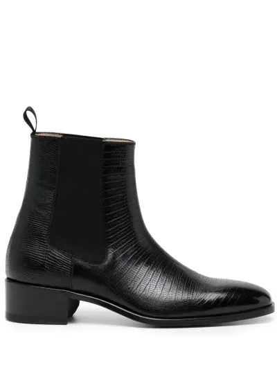 Tom Ford Leather Ankle Boots In Schwarz