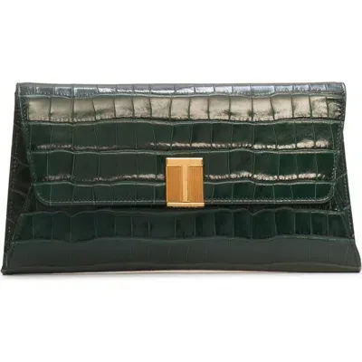 Tom Ford Nobile Croc Embossed Patent Leather Clutch In Green