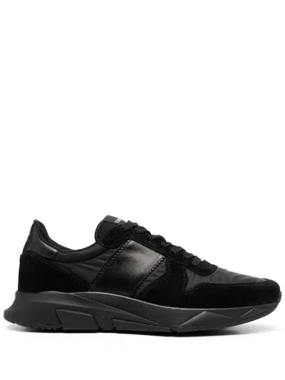 Tom Ford Panelled Lace-up Sneakers In Black + Black