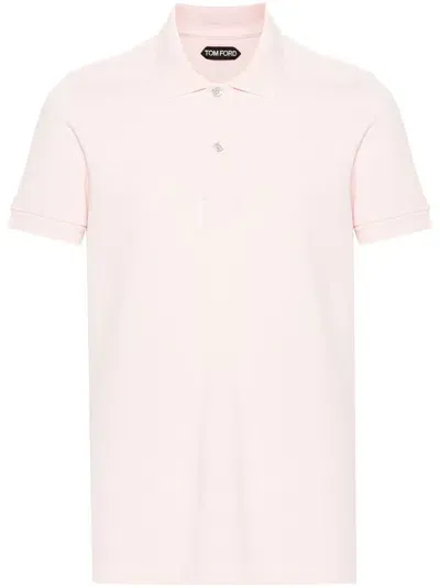 Tom Ford Piquet Cotton Polo Shirt In Powder