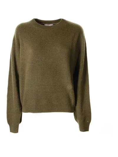 Tommy Hilfiger Logo-plaque Ribbed Jumper In Green