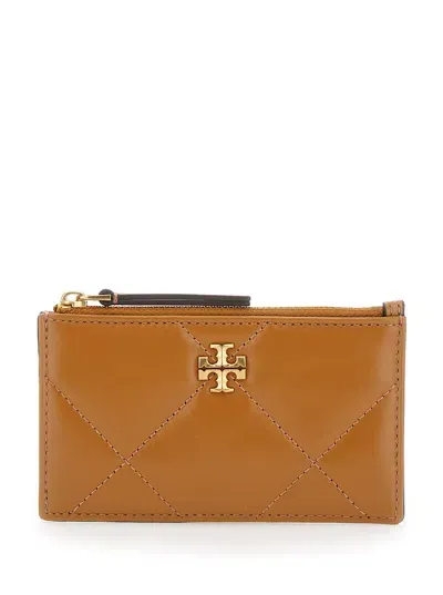 Tory Burch Kira Diamond Quilt Zip Card Case In Brown