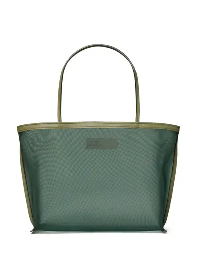 Tory Burch Mesh Logo-appliqué Tote Bag In Green