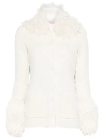 Twinset Faux-fur Trim Cardigan In White