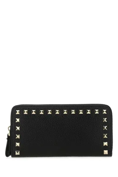 Valentino Garavani Black Leather Wallet In Nero