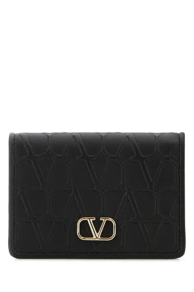 Valentino Garavani Black Leather Wallet In Nero