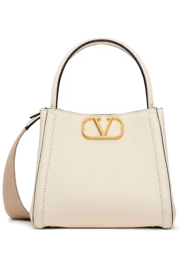 Valentino Garavani Small Alltime Leather Tote Bag In White