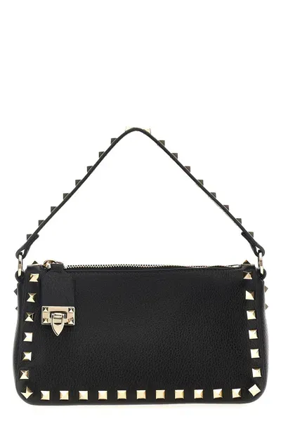 Valentino Garavani Small Rockstud Leather Shoulder Bag In Black