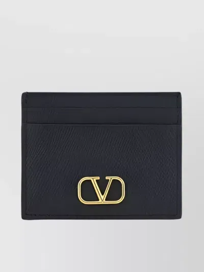 Valentino Garavani Logo Rectangular Calfskin Card Holder In Blue