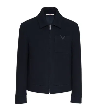 Valentino Virgin Wool V-detail Jacket In Blue