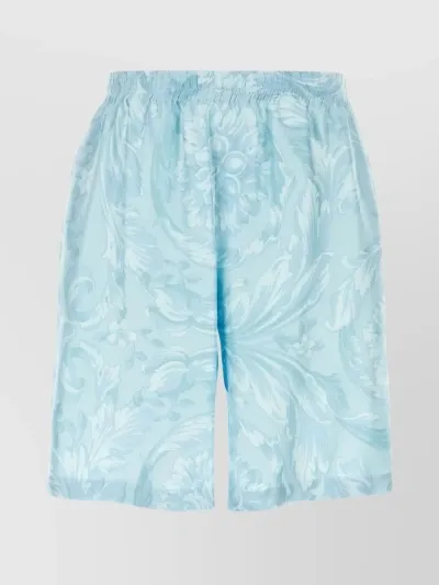 Versace Barocco Silk Shorts In Blue+print