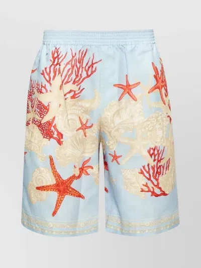 Versace Baroque Sea Knee-length Shorts In Azzurro