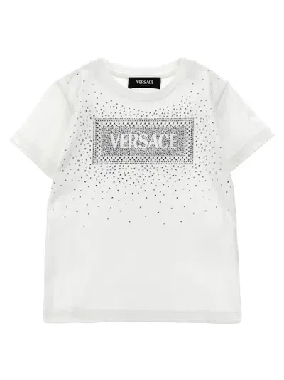 Versace Kids' Rhinestone Logo T-shirt In White