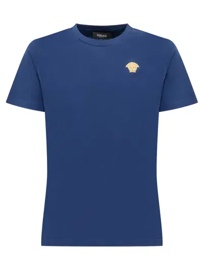 Versace Kids' T-shirt In Imperial Blue-oro