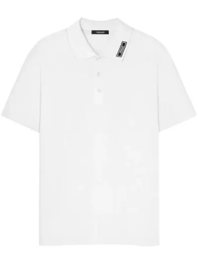 Versace Logo Patch Polo Shirt In White