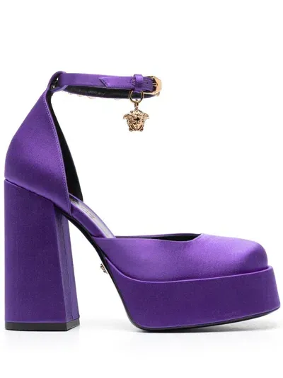 Versace Medusa Aevitas 125mm Satin Pumps In Purple