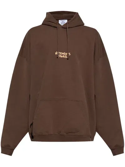 Vetements Logo-print Hoodie In Brown