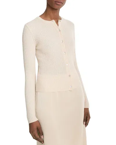 Vince Cashmere & Silk Ribbed Cardigan In Pale Sand