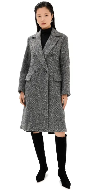 Vince Herringbone Double Breasted Coat Charcoal