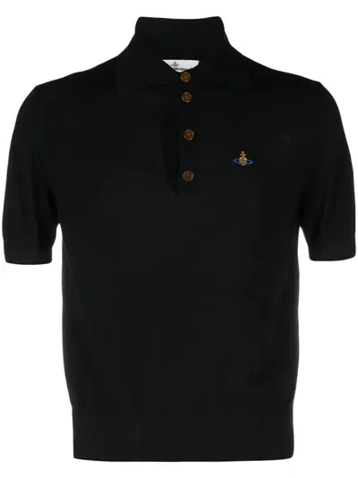 Vivienne Westwood Cut-out Logo-embroidered Cotton-knit Polo Shirt In Black