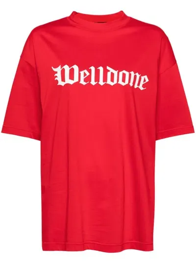 We11 Done Gothic Logo T-shirt In Red