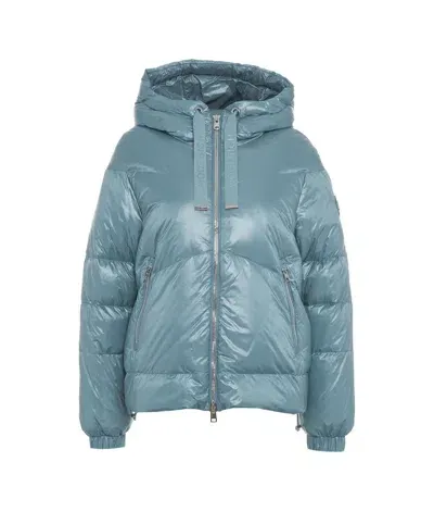 Woolrich Aliquippa Short Hooded Down Jacket In Blue