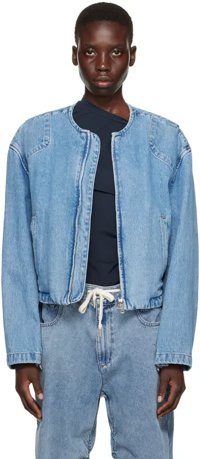 Wooyoungmi Blue Crewneck Denim Jacket In Blue 981l