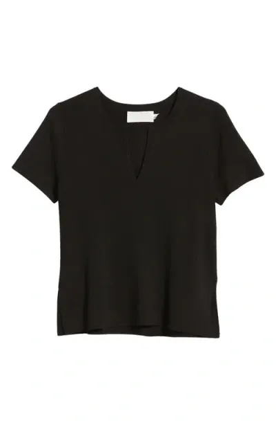 Wyeth Aster Short Sleeve Split Neck Sweater In Black