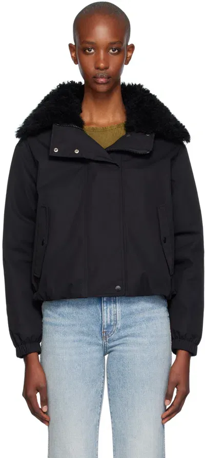 Yves Salomon Black Lambswool Short Parka Down Jacket In C99 Noir