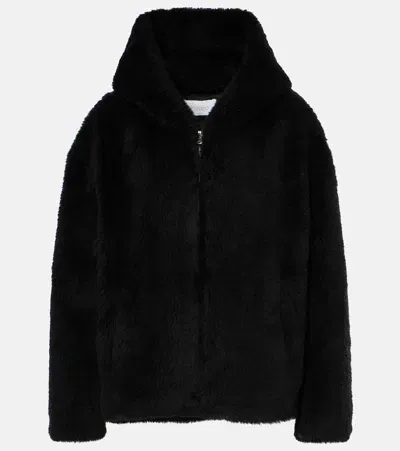 Yves Salomon Wool Faux Fur Hoodie In Black