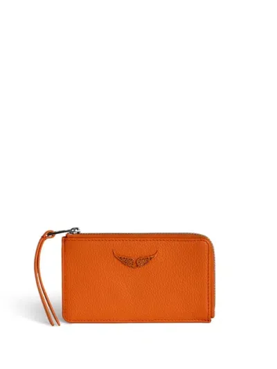 Zadig & Voltaire Wings-plaque Cardholder In Orange