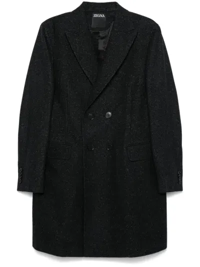 Zegna Speckle Texture Coat In Black