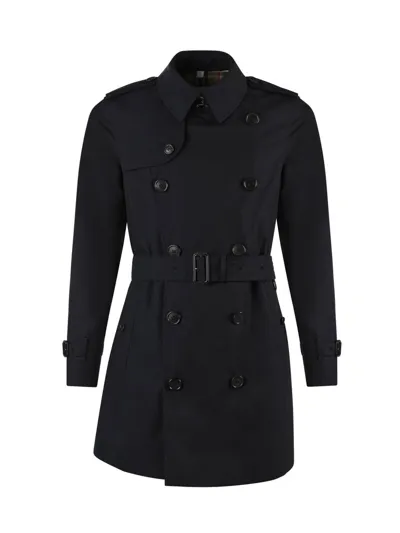 Burberry Cotton Gabardine Trench Coat In Blue