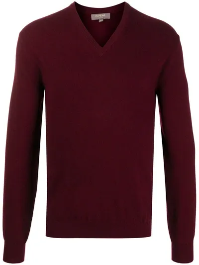 N•peal V-neck Ribbed Knit Jumper In Red