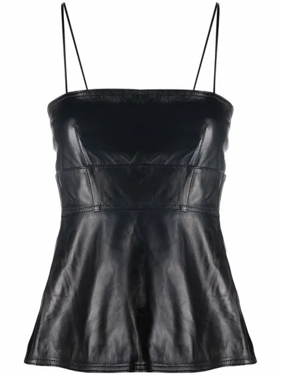 Manokhi Cut-out Leather Spaghetti-strap Top In Schwarz