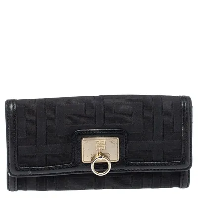 Pre-owned Givenchy Black Canvas And Leather Continental Wallet