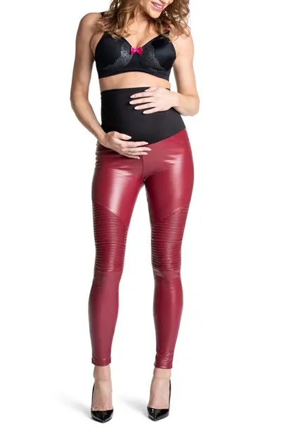 Preggo Leggings Popstar Mamacita Moto Faux Maternity Leggings In Red