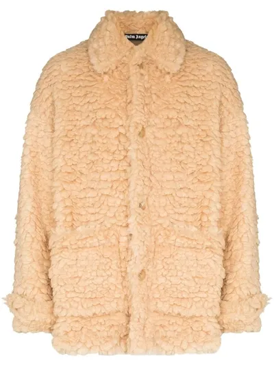 Palm Angels Faux-shearling Single-breasted Short Coat In Neutrals