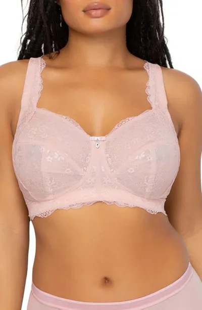 Curvy Couture Luxe Lace Side Support Wire-free Bra In Blushing Rose