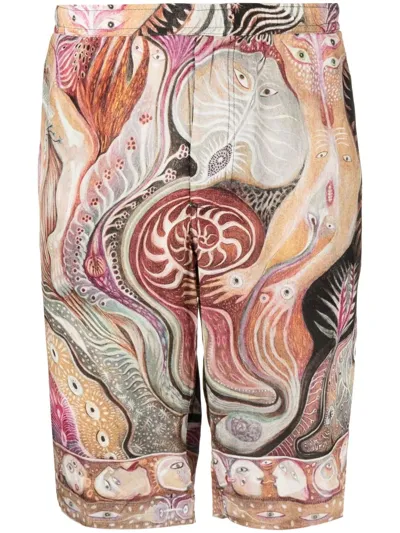 Endless Joy Graphic-print Relaxed-fit High-rise Silk Board Shorts In Multi